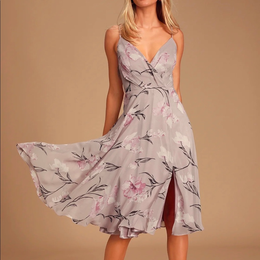 Blooms of You Dusty Lavender Floral Print Midi Dress